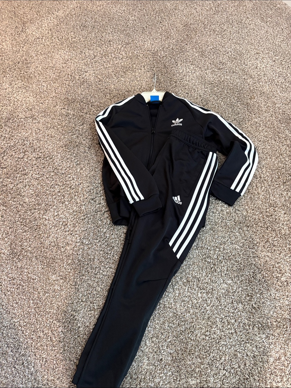 adidas Black Track Jacket and Pants with White Stripes